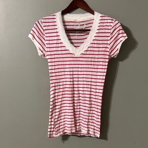 Rue21 Red and White Striped V-Neck Tee